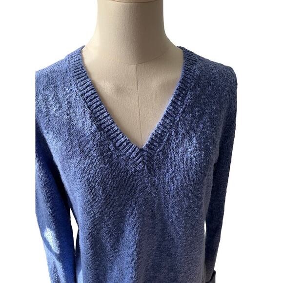 J.Crew Sweater Small Blue 100% Cotton V Neck Textured Knit Long Sleeve Casual - Picture 2 of 12